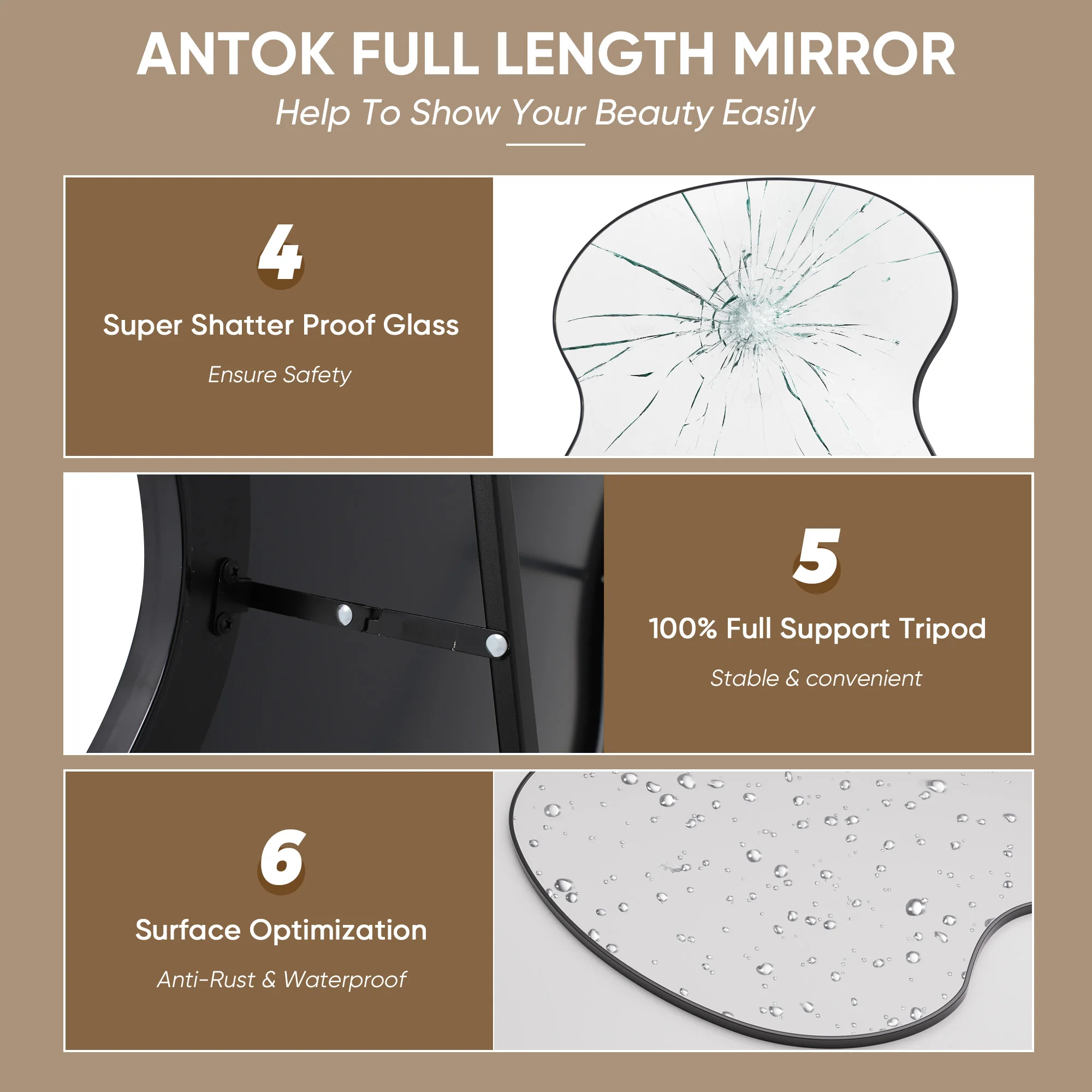 Antok Full Length Mirror, 76"x34" Wavy Mirror Full Length with Stand for Bedroom, Living Room Cloakroom view 3