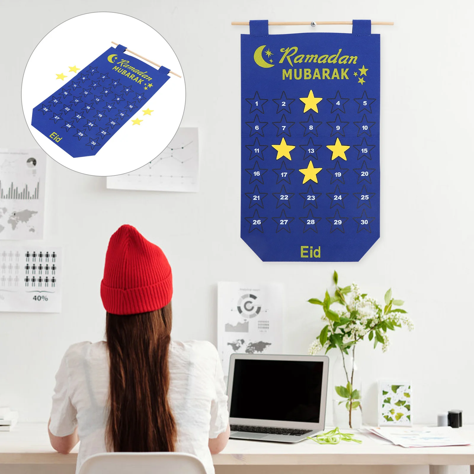

Ramadan Mubarak Advent Felt Calendar Ramadan Wall Hanging Countdown Eid Festival Ornament Eid Advent Calendar