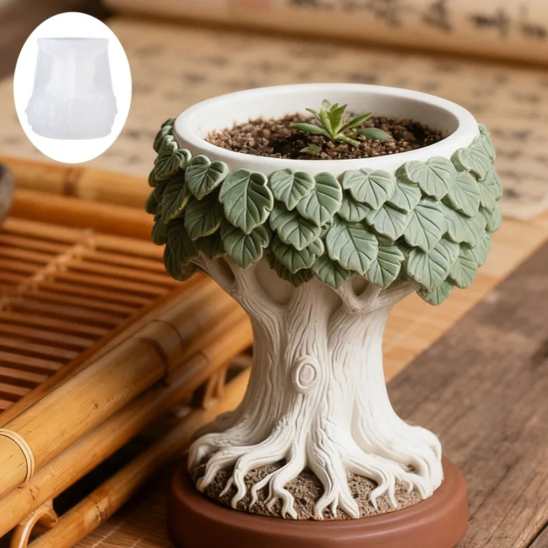 Tree Flowerpot Silicone Molds DIY Handmade Garden Vase Pot Candle Cup Cement Plaster Mould Storage Box UV Epoxy Resin Mold