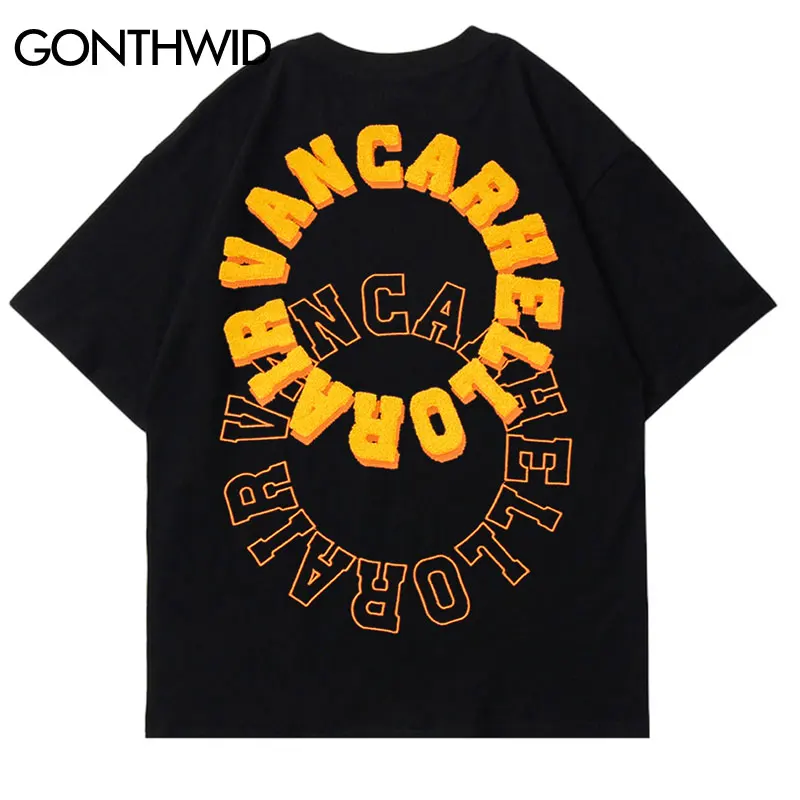 Mens Tshirt Streetwear Hip Hop Embroidery Letters Cotton Loose T-Shirt 2023 Harajuku Fashion Short Sleeve Tee Shirts Summer Top