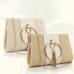 Women's Summer Beach Tote Straw Clutch Handbag Evening Bag Clutches Purses Casual Ladies Daily Commuter Shoulder Messenger Bags