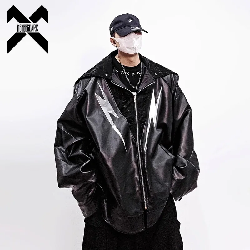 

Men's Hip Hop PU Leather Jacket High Street Vintage Oversized Baseball Coat Streetwear Faux Leather Varsity Jacket