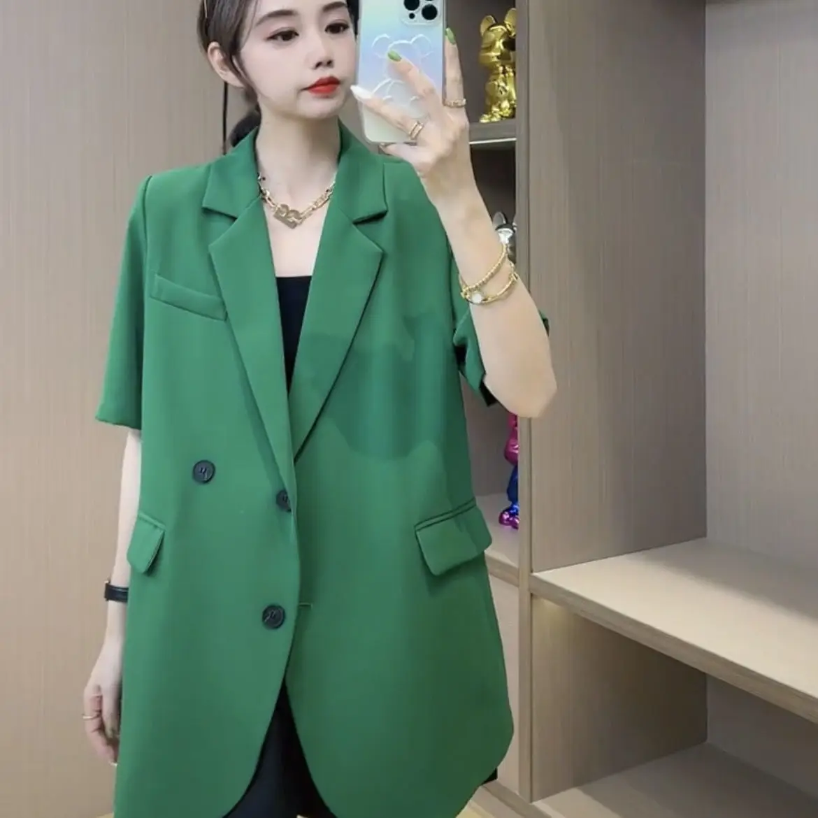 Women\'s Suit Jacket Spring Summer Short Sleeve Blazer Loose Thin Top Leisure Cheap Wholesale Office Women New