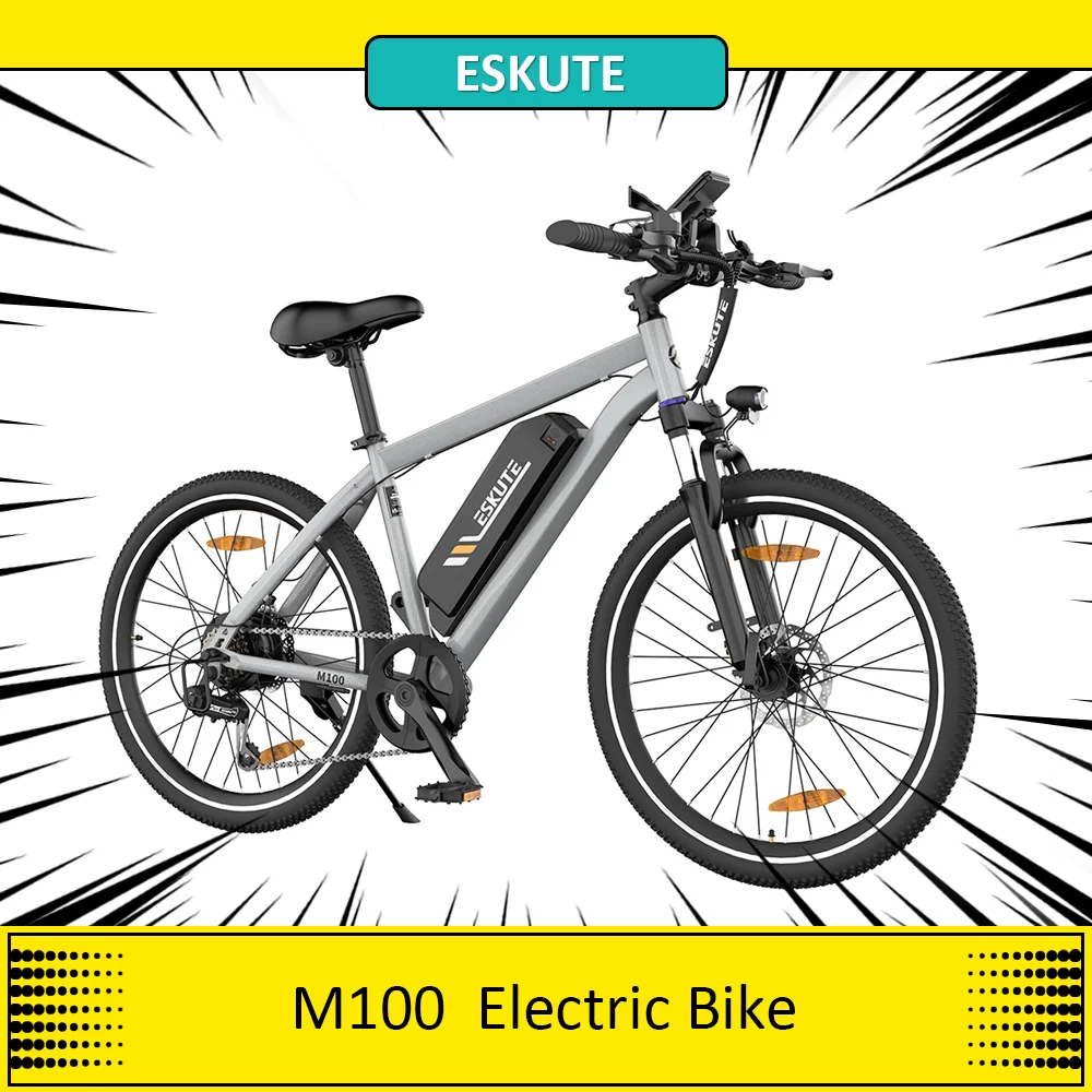 ESKUTE M100 Electric Bike, 250W Brushless Motor, 36V 10.4Ah Removable Battery, 27.5*1.95' Tires, 25km/h Max Speed, 50-60km Range