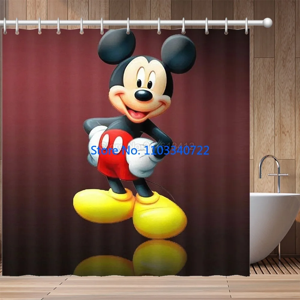 Cartoon Mickey Minnie Mouse Shower Curtain 1pcs Cartoon Bath Screen Curtains with Hooks for Bathroom Decor Waterproof