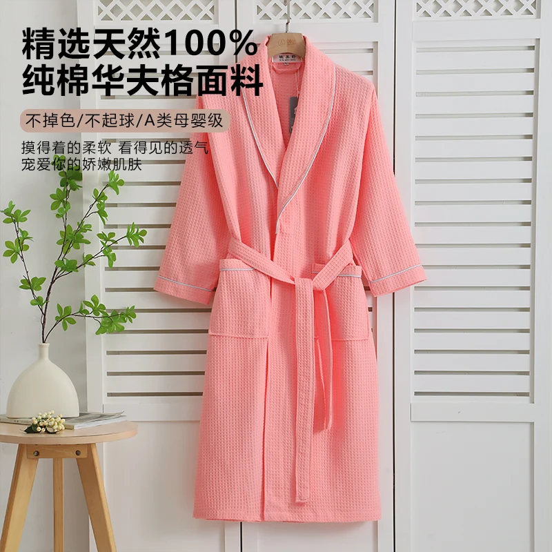Wholesale Waffle Grid Bathrobe, Lightweight Waffle Weave Kimono Robe for Hotel Spa Guest Use