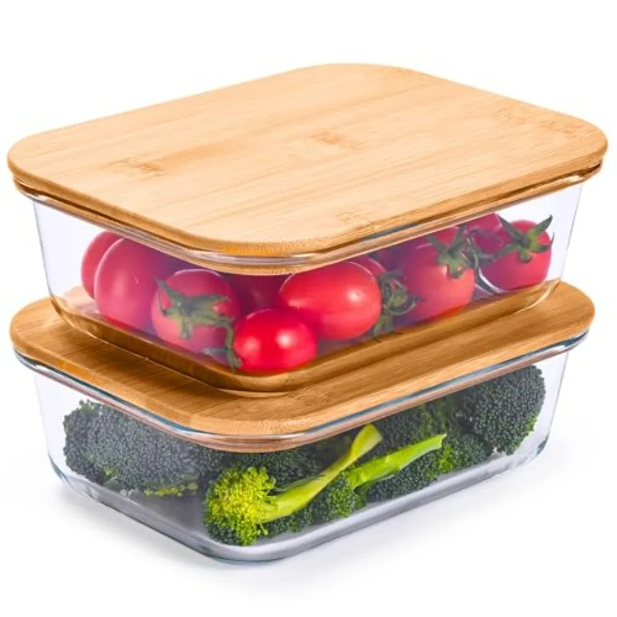 

Prosumer's Choice Glass Food Storage Containers with Bamboo Lids Pack of 2 Stackable Meal Prep Container Airtight Glass Food Co