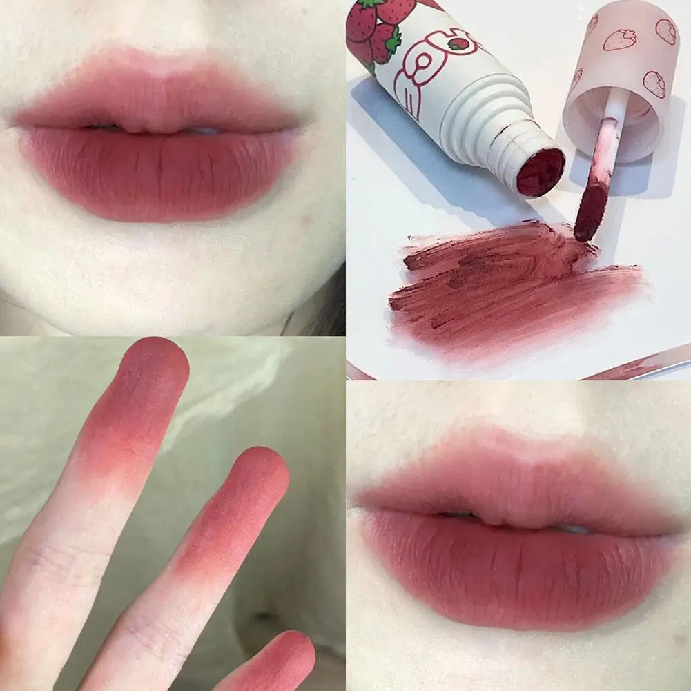 6 Color Brown Pink Lip Glaze Matte Liquid Lipstick Cute Nude Red Cheek Cosmetics Lip Velvet Waterproof Tint Mud Rouge Straw W4k4