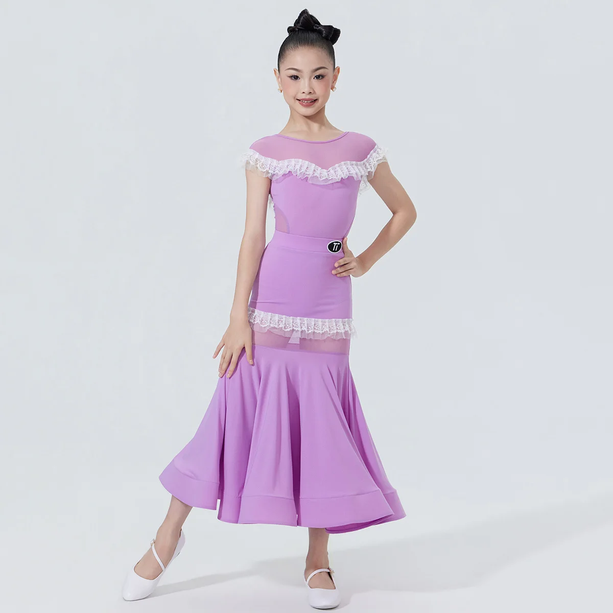 Children's Modern Dance Training Dress Female Dopamine Sweet Ruffles Mesh Shore Sleeve Princess Split Fish Bone Dancewear