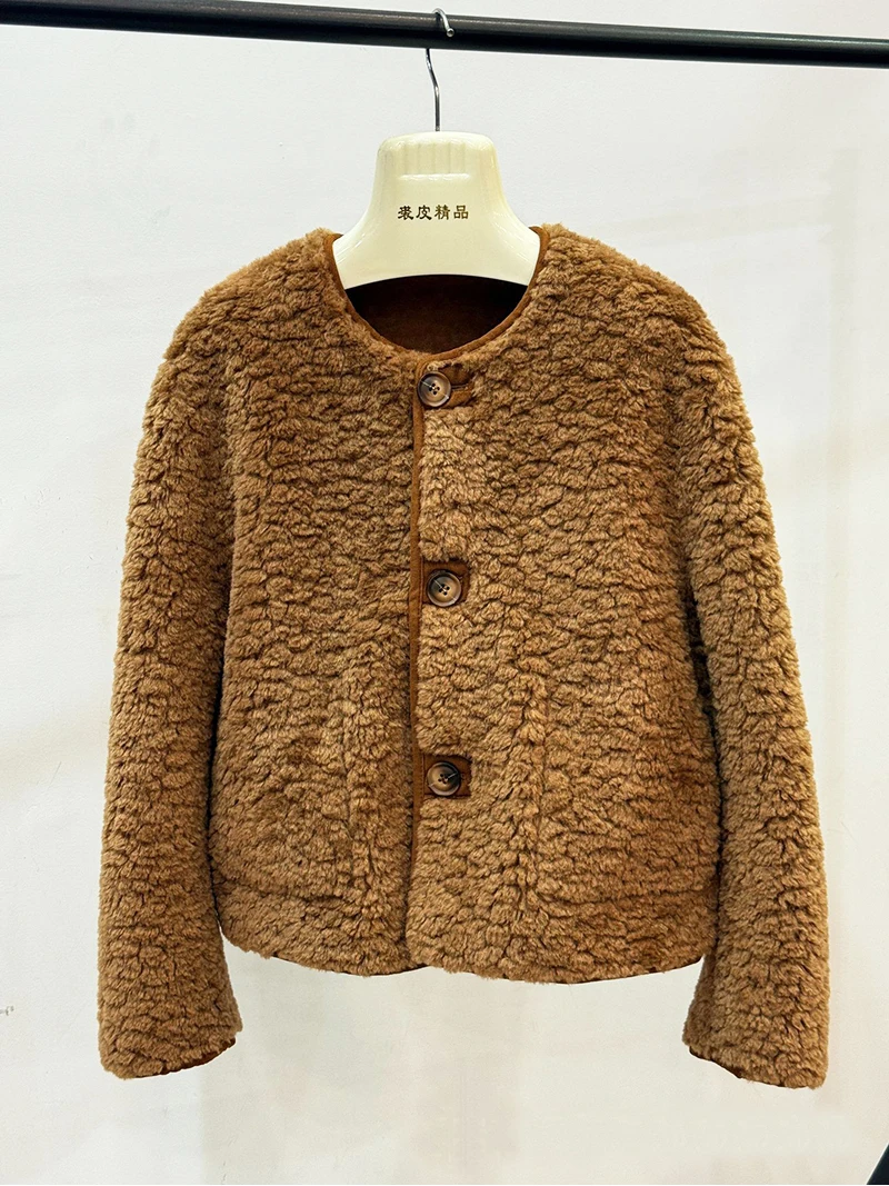 ZADORIN Chic Double Faced Short Brown Faux Fur Coat Woman Fall Winter Warm Lamb Fur Faux Coats Teddy Coat Woman Fur Jackets Tops view 2