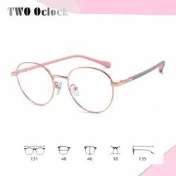 Round Kids Eyeglass Frames Metal Anti Blue Light Goggles Zero Prescription Myopia Optical Glasses Frame Pink Children's Eyewear