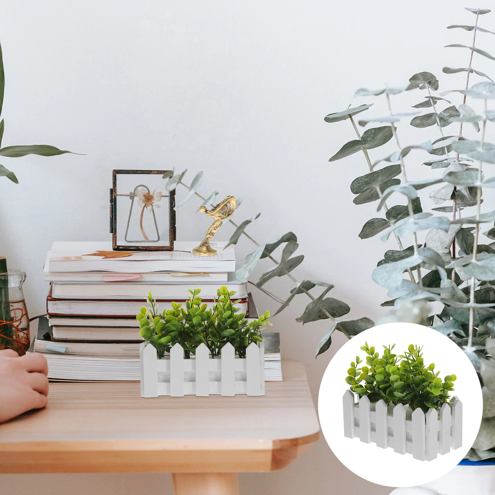 

Artificial Potted Eucalyptus Wooden Fence No Watering Required Natural Beauty Easy Maintenance Home Decor Artificial Window Box