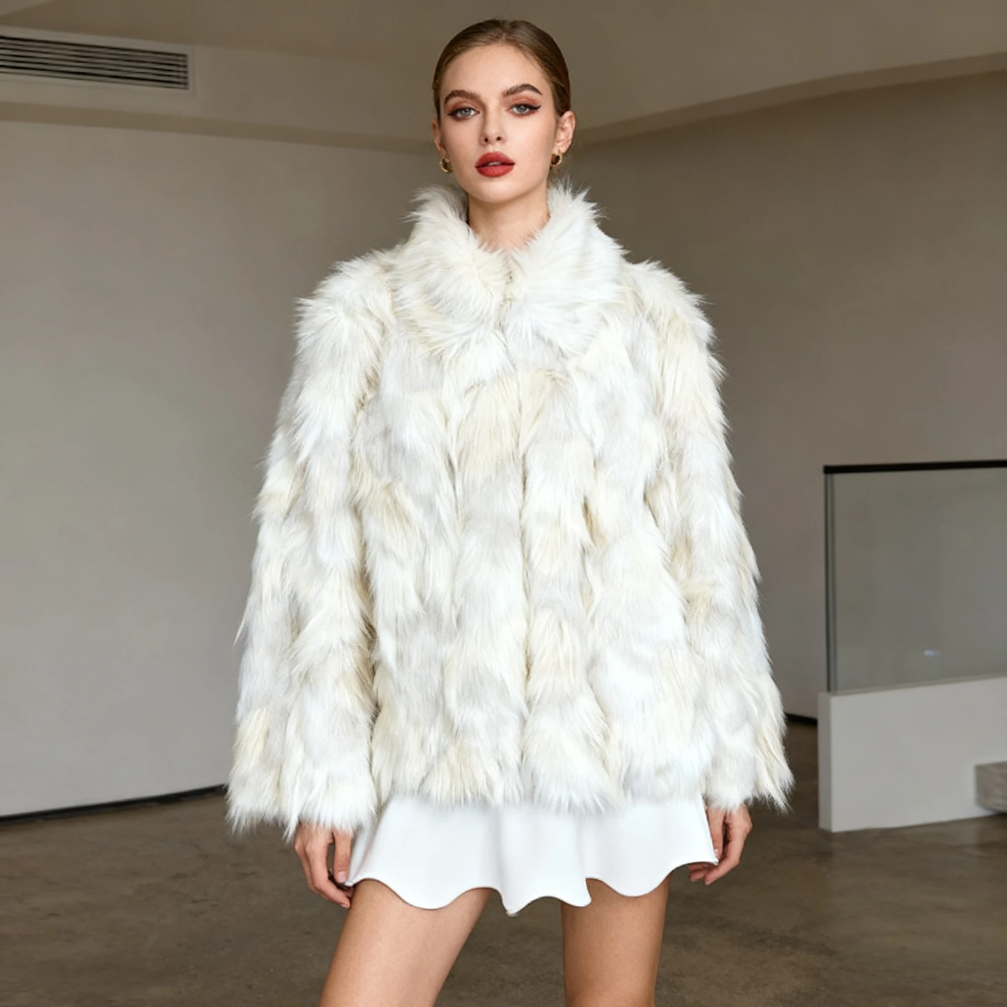 معاطف ثعلب من الفرو الصناعي سترات نسائية متوسطة الطول معطف ماكسي فضفاض فروي سميك دافئ Y2k ملابس الشارع الشهير سترة عمل لخريف وشتاء 2025 #1