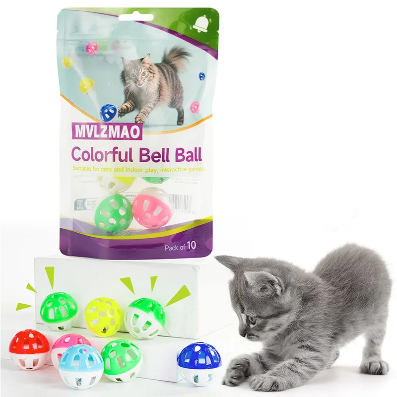 10 Stück Katzenbälle mit Glocke, Katzen-Jingle-Bälle für Katzen, Kätzchen, Kunststoff-Glockenball, Pounce Chase-Rassel, Spielzeug, verschiedene Farben, Haustierball