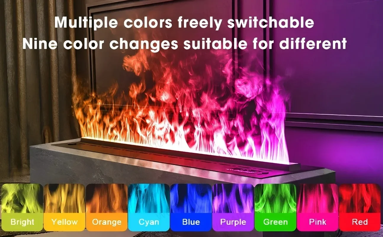 3D Colors Atomized Electric Fireplace Simulation Flame TV Cabinet Embedded Wall Background Fireplace For Living Room Or Office