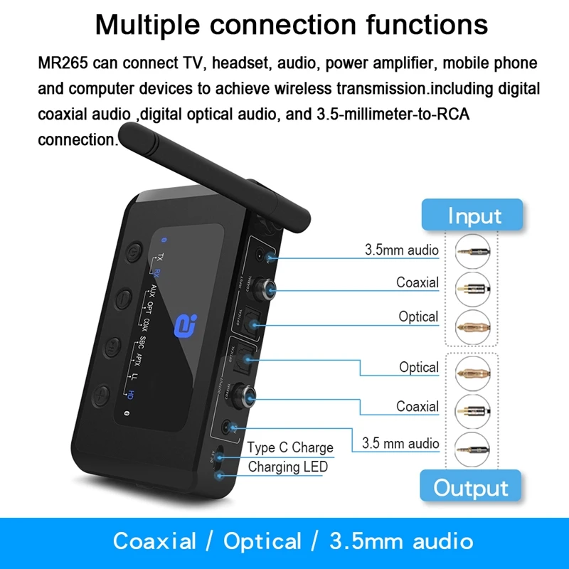 Retail MR265 Bluetooth 5.0 HD Audio Transmitter Receiver 2-In-1 Dual Mode For TV/Speakers/PC Optical Coaxial Aptx LL /HD