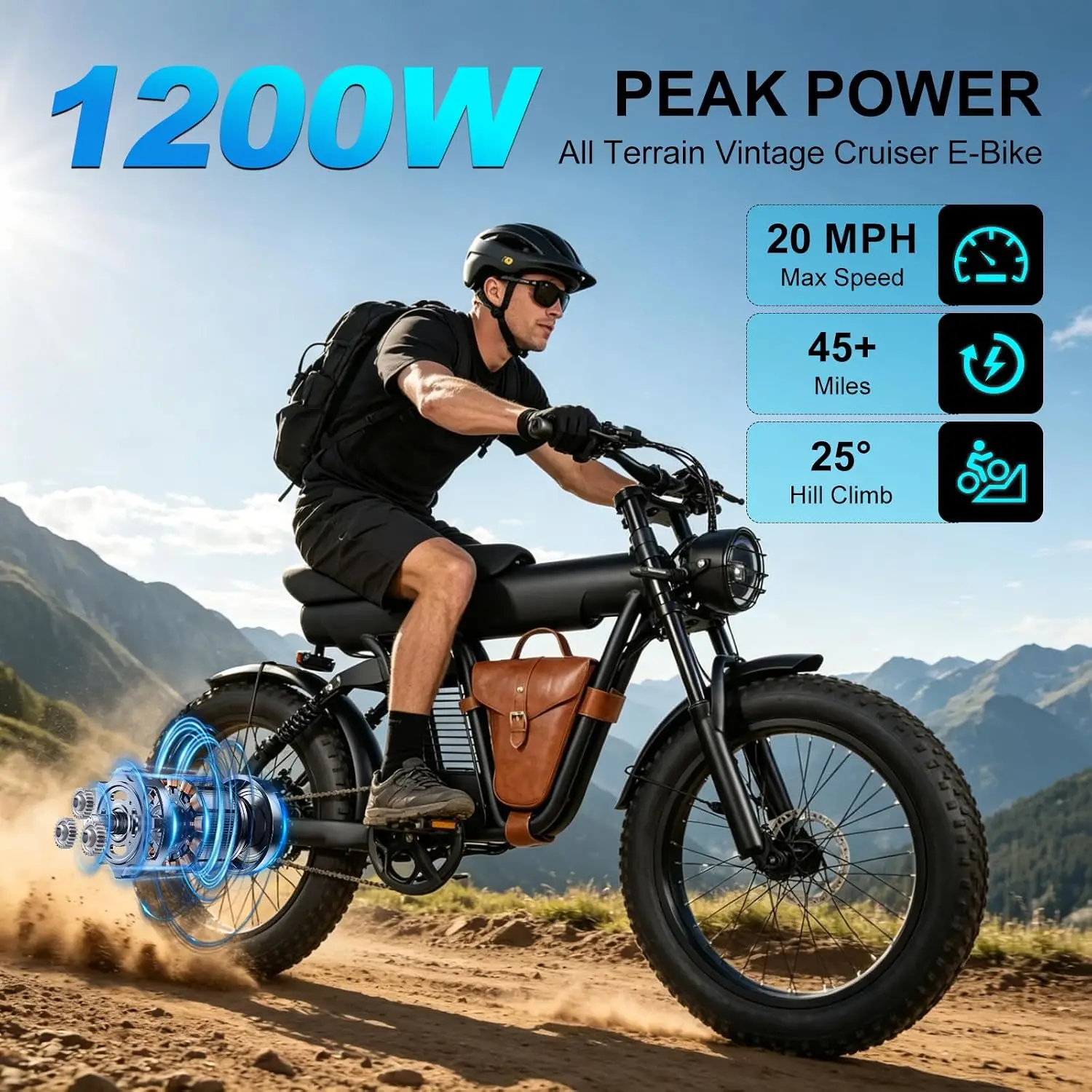 20in Fat Tire 1200W Motor Electric Bike Adult Off-road Mountain Ebike, Customized