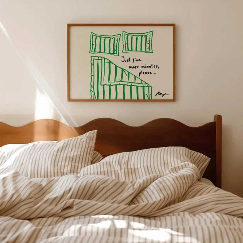 طباعة Stay in Bed، ملصق Goodnight، فن غرفة النوم اللطيف، طباعة ملصق حائط قماشي، طباعة فنية مضحكة، فن منتصف القرن بدون إطار #3