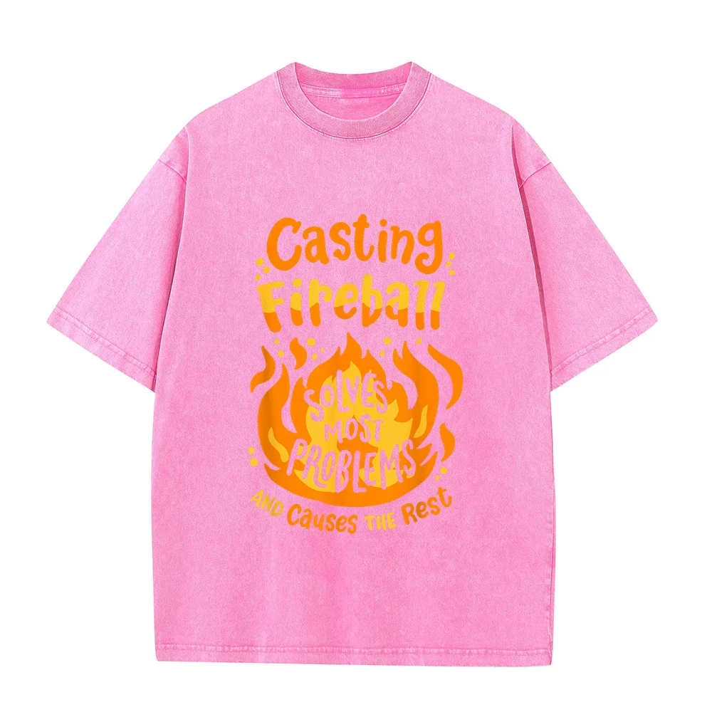 Funny RPG Gamer Nerdy Casting Fireball Solves Most Problems T-Shirt Short Sleeved For Men Clothes Anime Sleeve Cotton T Shirt