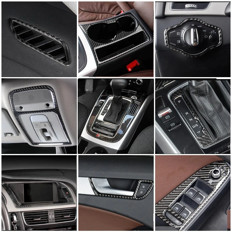 For Audi A4 B8 A5 Carbon Fiber Car Gearshift Air Conditioning Outlet CD button Panel Frame Cover Trim Sticker Auto Accessories