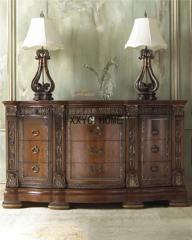 

Новый вертикальный шкаф в европейском стиле с девятью выдвижными ящиками, винтажный шкаф для хранения из дуба с гравировкой и выдвижным ящиком