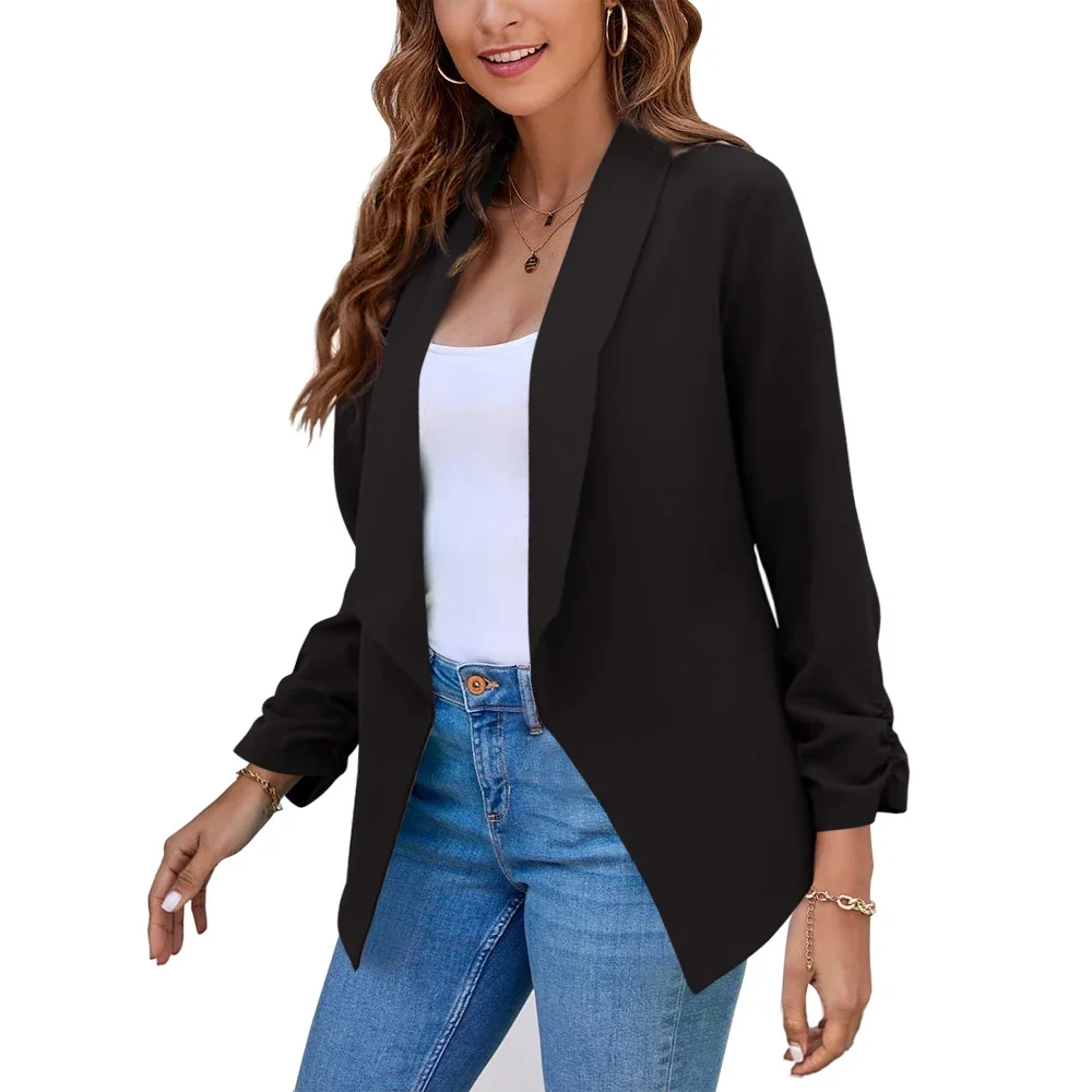 Sommer schwarze Blazer Frauen weibliche Büro Dame neun Viertel Blazer Open Stitch Frauen schlanke Mäntel Femme Damen gekerbte Tops