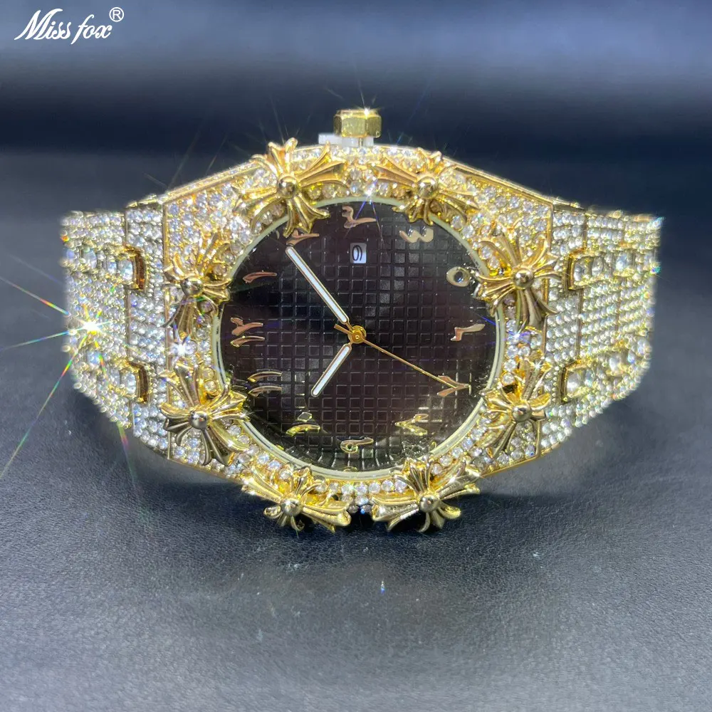 Relojes de cuarzo para hombre estilo Hip Hop MISSFOX, reloj de pulsera automático con fecha, reloj de joyería con diamantes de moda para hombre, envío gratis 2026
