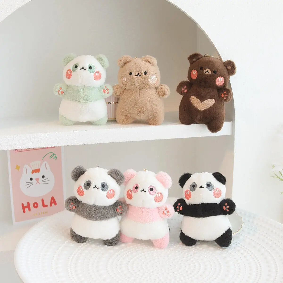 12Cm Schattige Panda Wasbeer Pluche Speelgoed Cartoon Bruine Beer Zacht Knuffel Pop Kind Liefhebbers Tas Hanger Sleutelhanger Cadeau Voor Kind