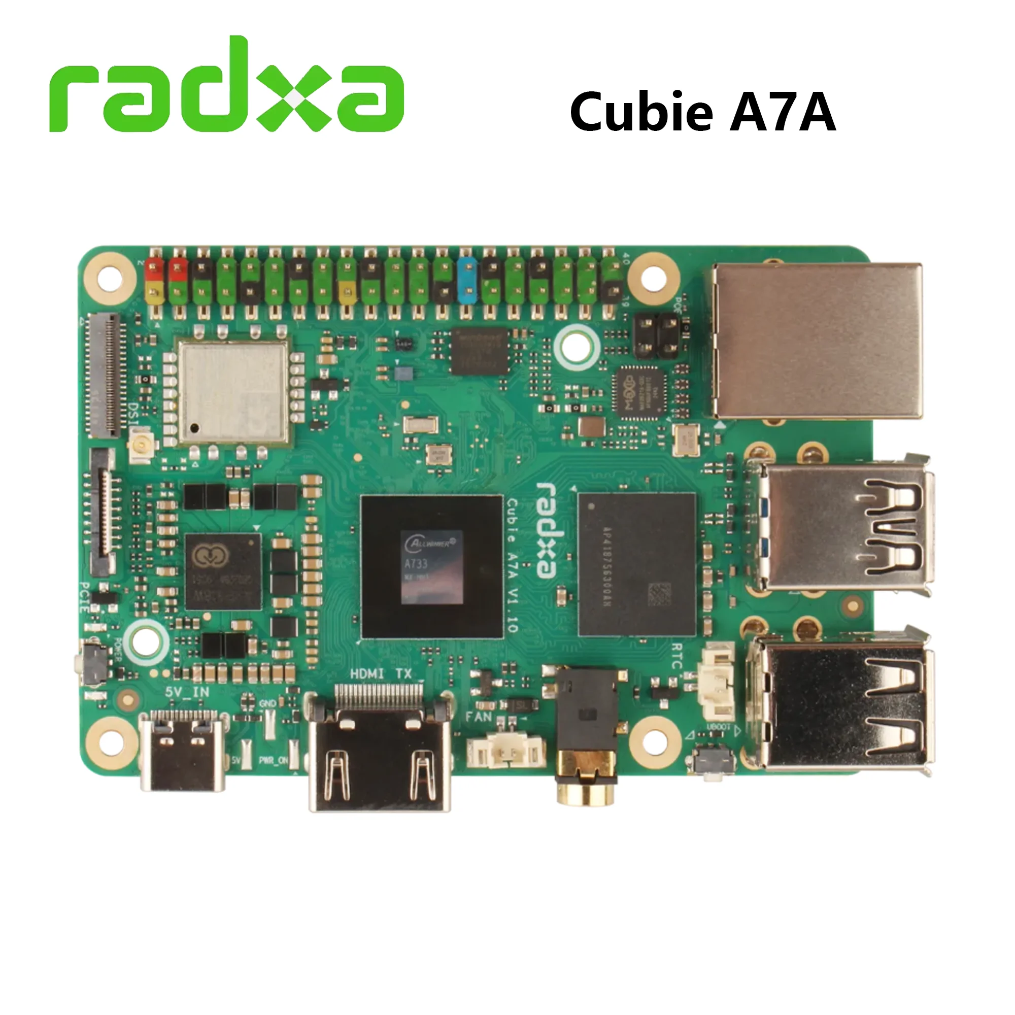 VivaCTRadxa Cubie A7A Allwinner A733 8-core SOC Development Board，3TOPS NPU,WiFi 6 / BT 5.4 with external antenna,Support NVME &