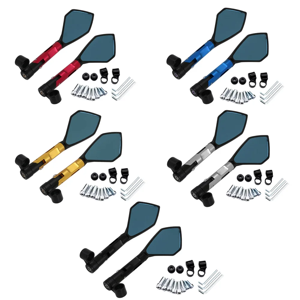 1 Pair CNC Aluminum Blue Anti-glare Motorcycle Rearview Mirrors Universal Fit For Honda Yamaha Suzuki Scooters Motorcycles