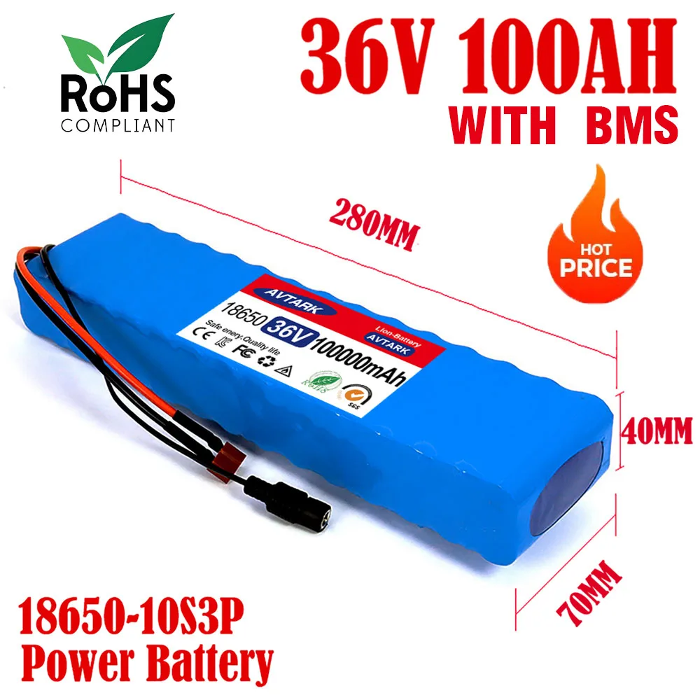 

36V 100000mAh 18650 Rechargeable Lithium Battery Pack 10S3P Power Modified Bicycle Scooter Electric Vehicle with BMS