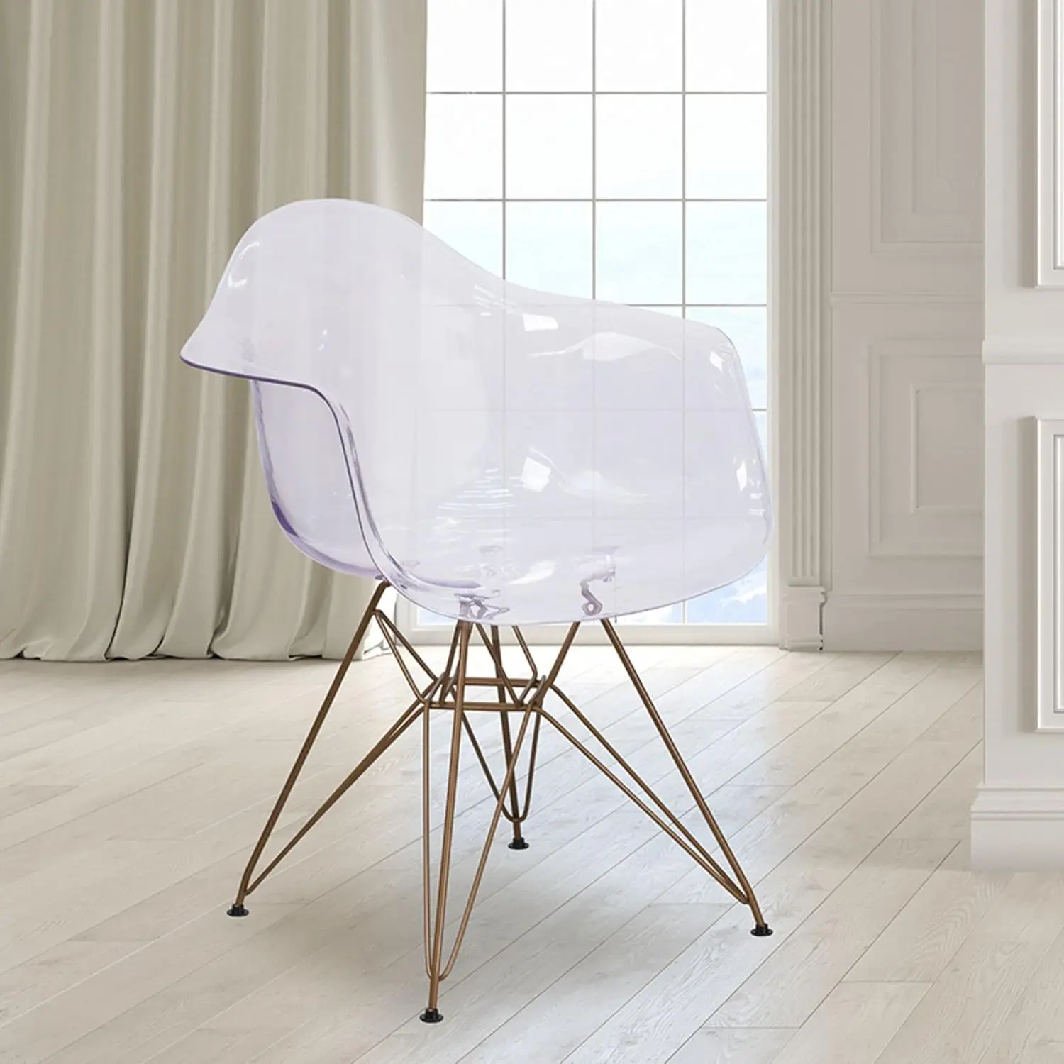 

Casper 2 Pack Allure Series Transparent Side Chair with Gold Base