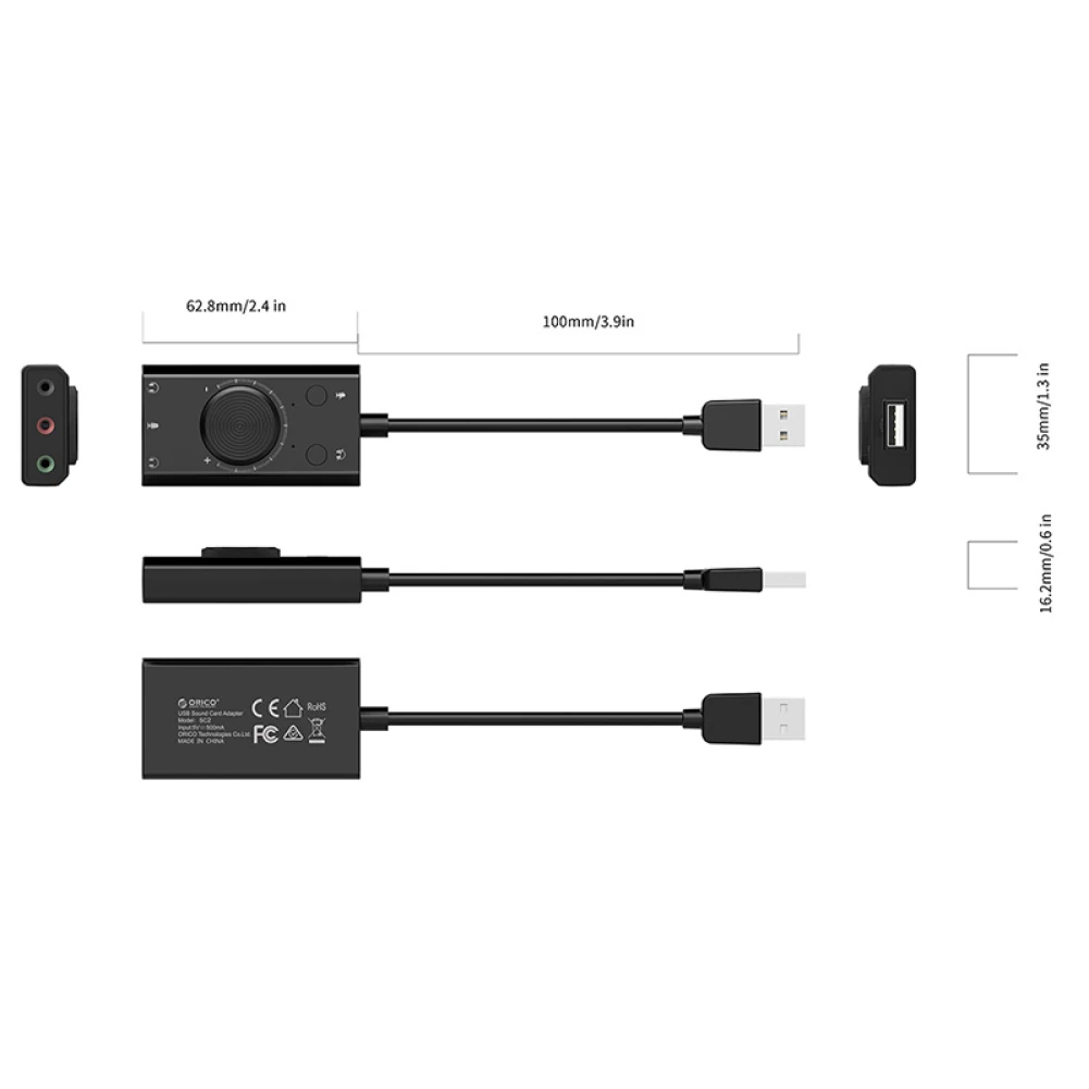 USB External Sound Card 2-in-1 Audio Adapter Plug & Play Driverless Stereo Sound for Laptop PC TRRS Microphone Mute Volume Control
