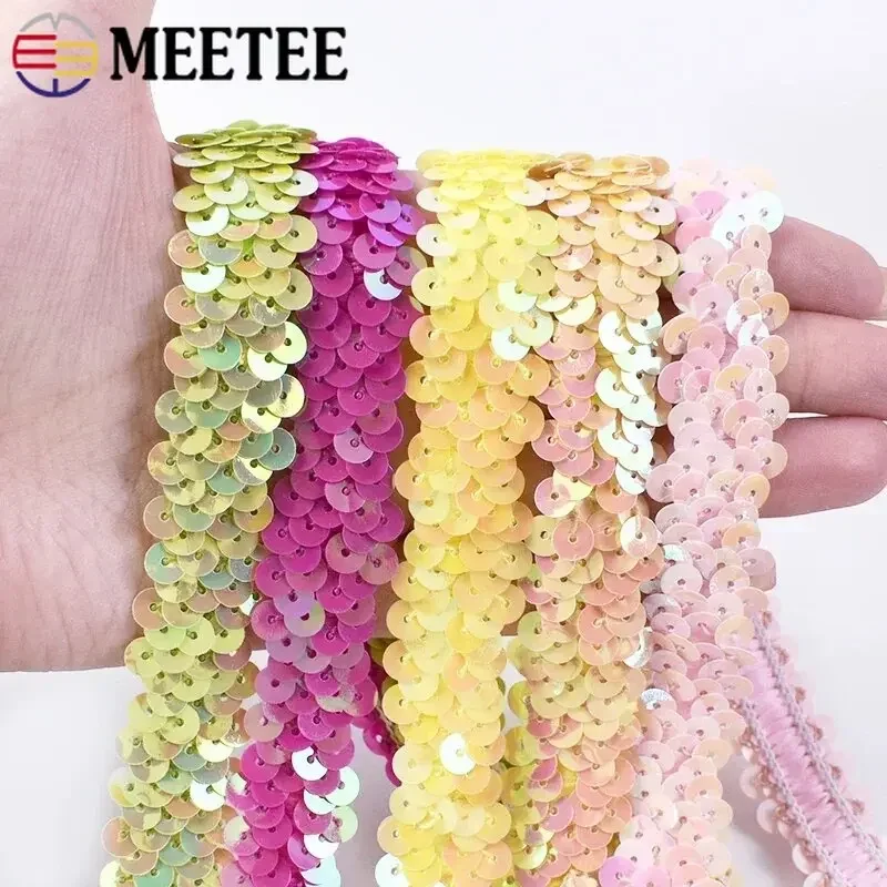 2-20M 2cm Sequin Lace Fabric Elastic Band for Dance Dress Decor Laces Trims Stetch Tape Clothing Trimming Ribbon DIY Accessories