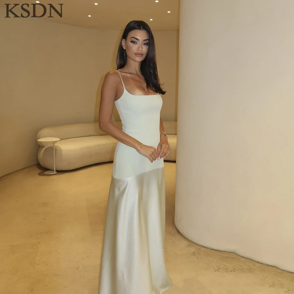 

KSDN Вечерние платья на тонких бретельках, простые атласные платья без рукавов со шлейфом, длинное платье для торжественных случаев, ковер, Vestidos