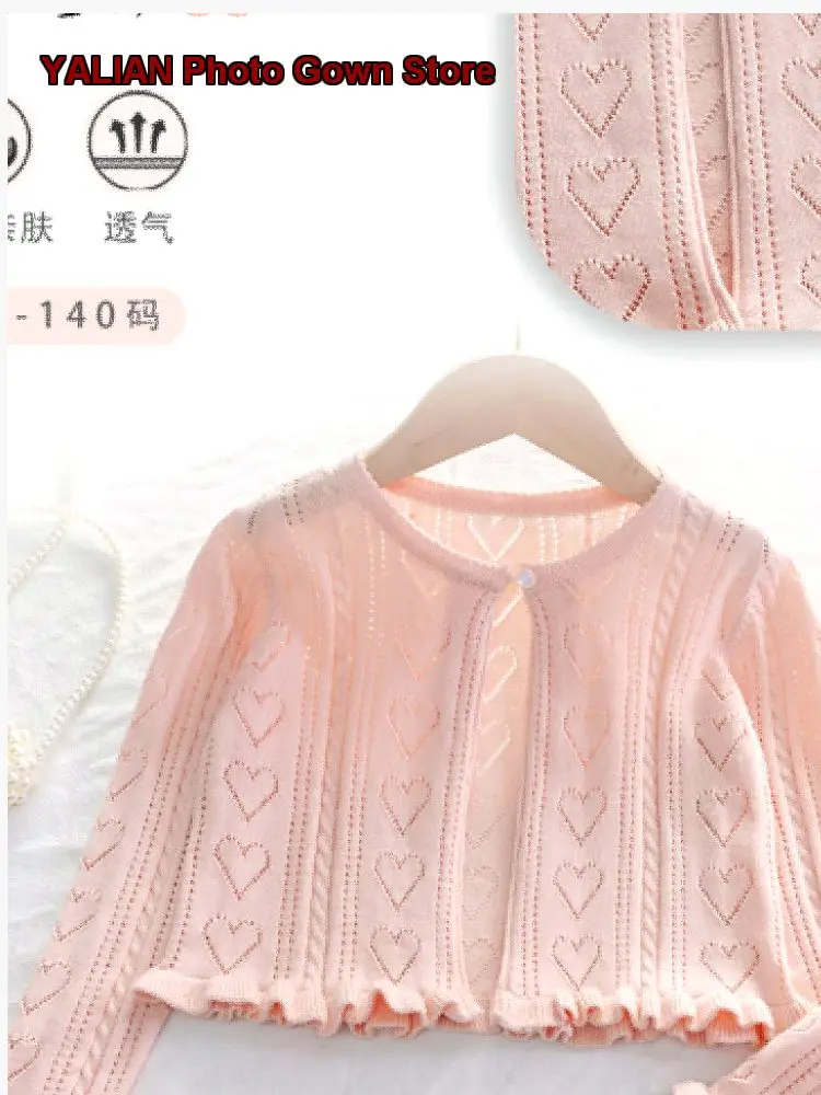 Girls Cotton Knit Sun-Protection Cardigan Shawl Short-Sleeved Children’s Spring Summer Air-Conditioning Top Kids