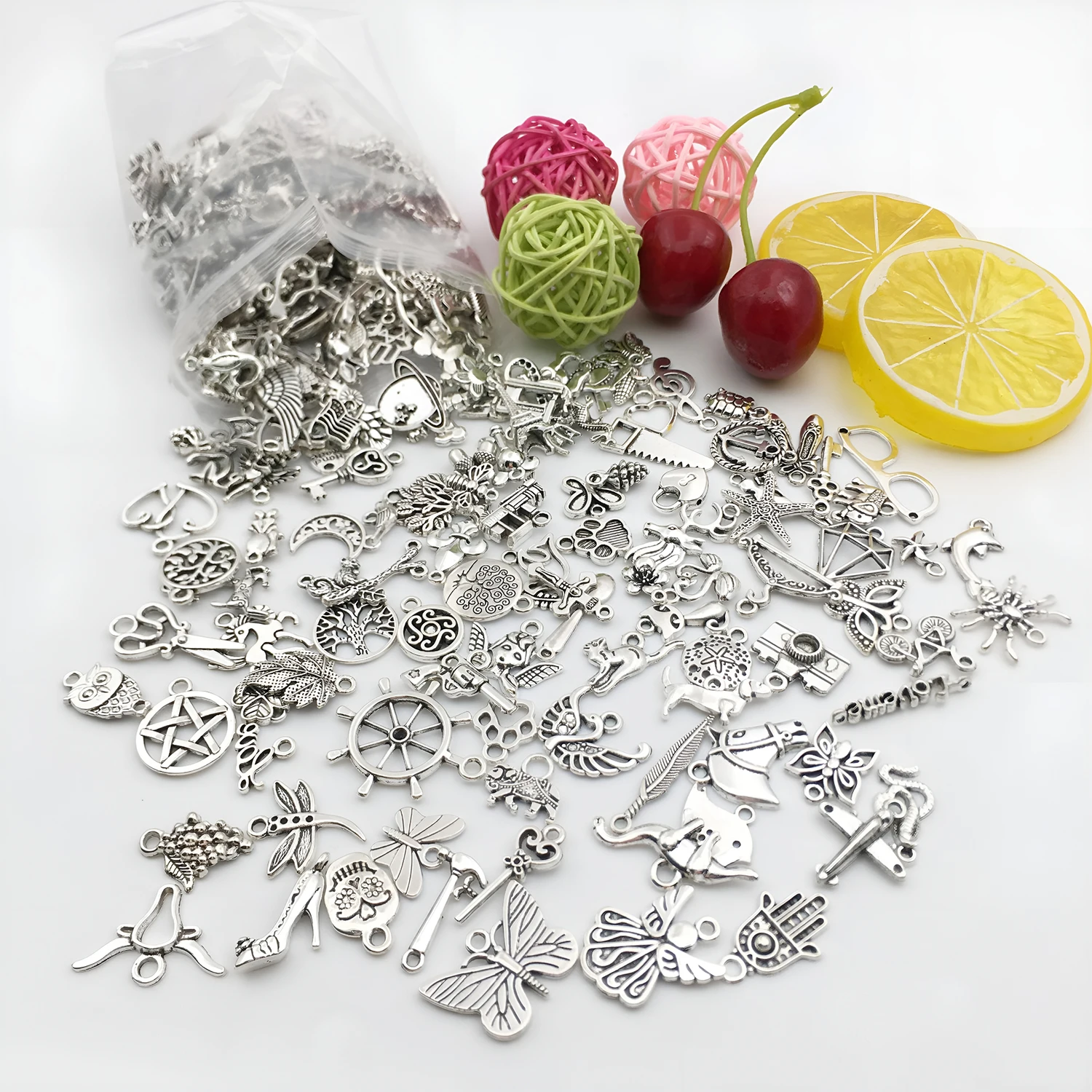 20/30/50/100pcs Random Mix Antique Silver Metal Alloy Bulk Charm Pendant Beads For DIY Handmade Bracelets, Neacklaces, Earrings view 6
