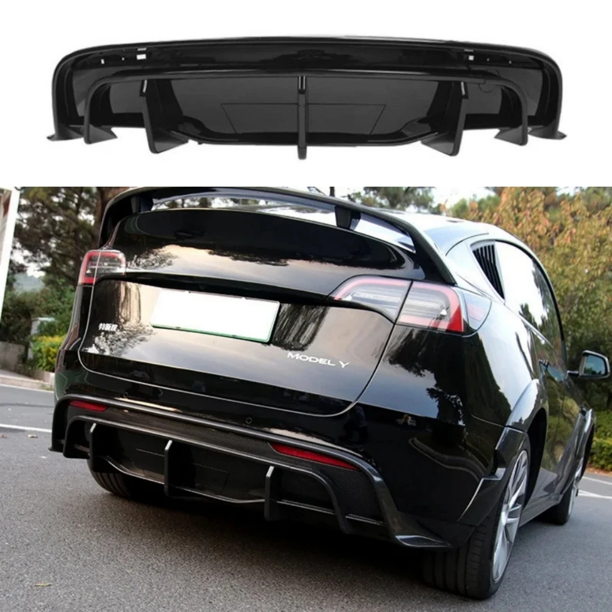 For Tesla Model Y 2021- 2024 Rear Spoiler Posterior Lip Rear Bumper Diffuser Tips Enveloping Modified Accessories