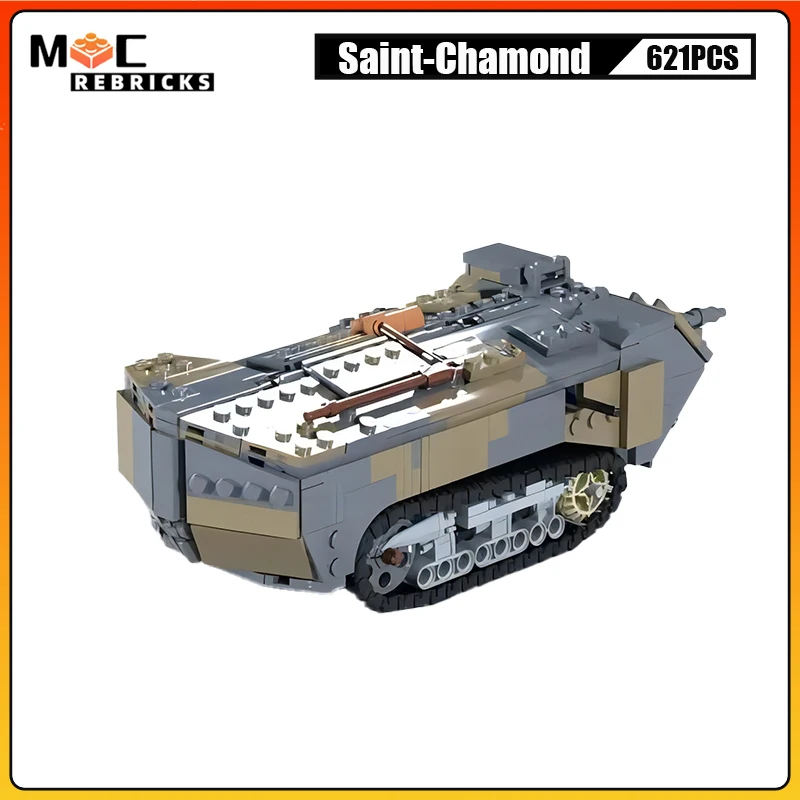 WW I Military Heavy Tank Saint-Chamond Turret Armored Vehicles MOC Building Blocks Assembly Weapons Model Kid Bricks Toys Gifts