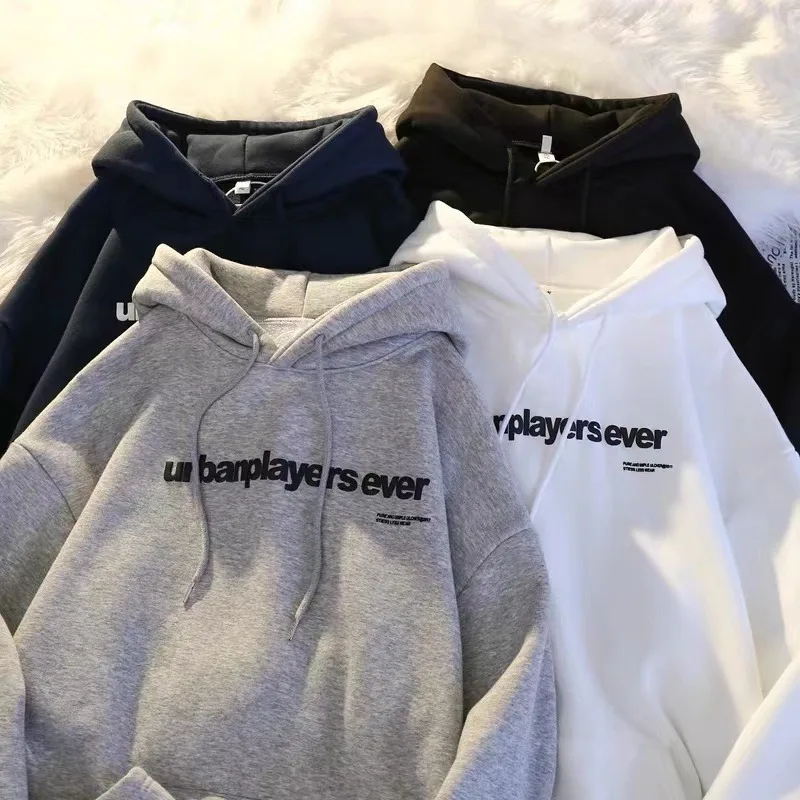 Oversized Hooded Sweatshirt Urbanplayers Ever Letter Print Unisex Long Sleeve Kangaroo Pocket Casual Street Pullover