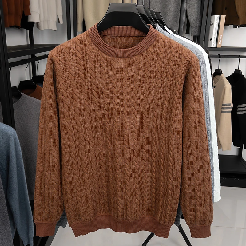 Haut de gamme de la mode jacquard col rond pull hommes Designer nouveau classique solide couleur Automne Hiver chaud Casual Knit pull
