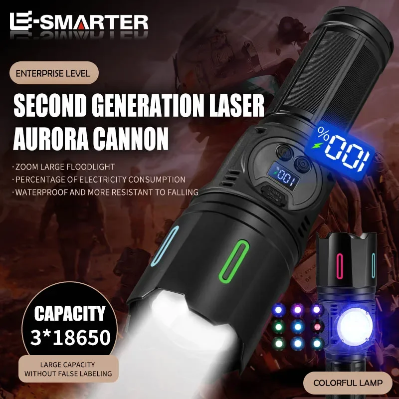 

White Laser Strong Light Flashlight Rechargeable Screen Display Led Camping And Fishing Flashlight