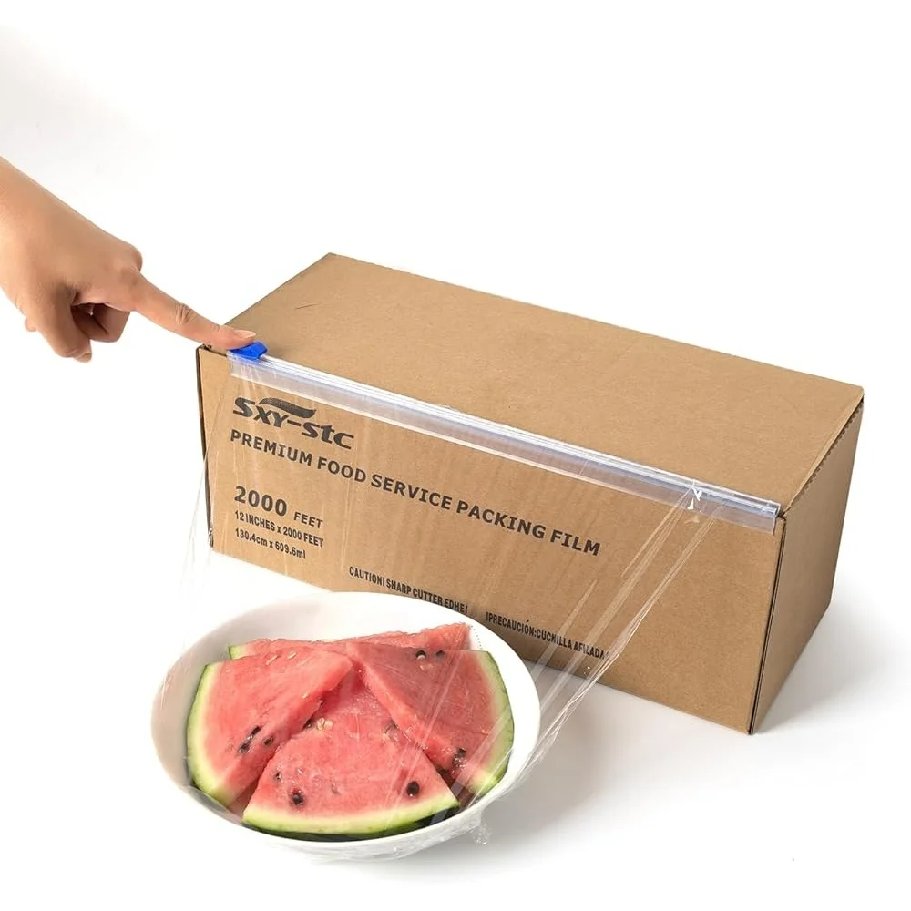 

Heavy Duty Plastic Food Wrap 12inch x 2000ft Strong Cling Film Durable Stretch Restaurants Grocery with Slide Cutter