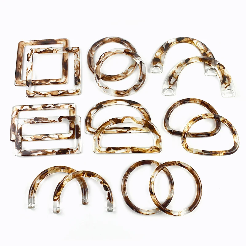 2Pcs Amber Plastic Handle Women's Bag Handles Acrylic O D Ring Handbag Woven-bag Replace Rings Purse Frame DIY Bags Accessories