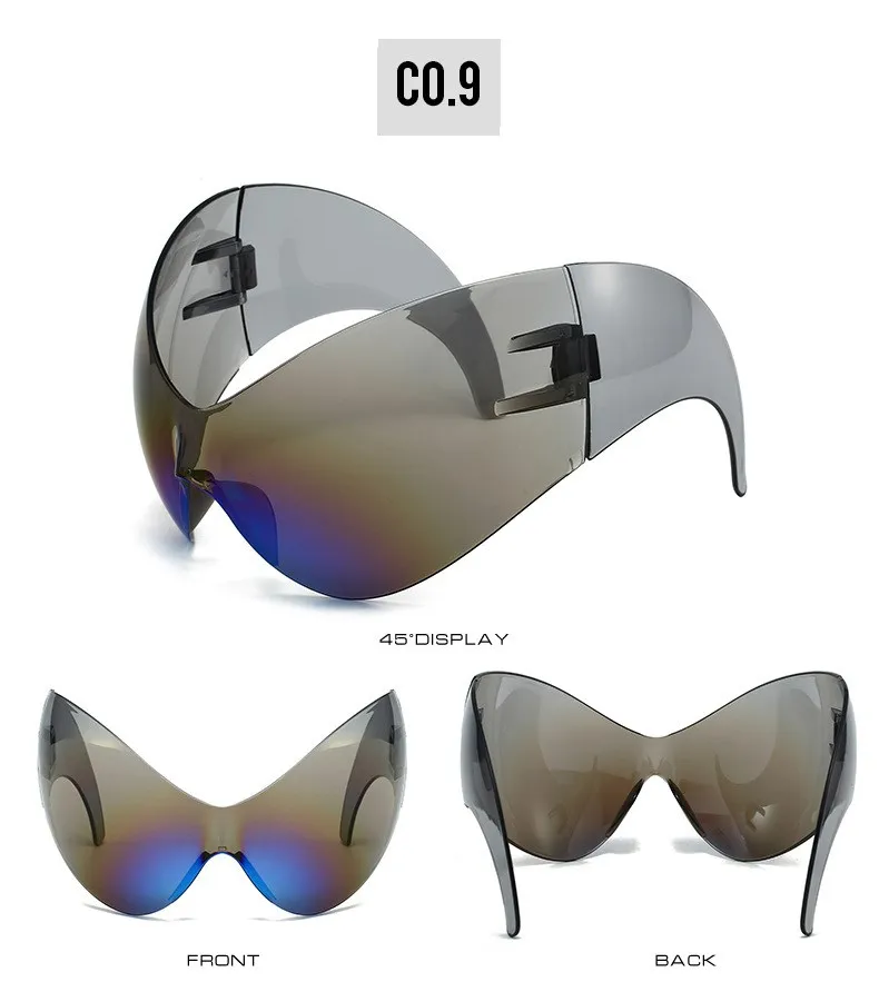Übergroße y2k Punk Sport Sonnenbrille Frauen Männer Luxusmarke Steampunk einteilige Sonnenbrille für Dame wind dichte Brille uv400 – Detail 15