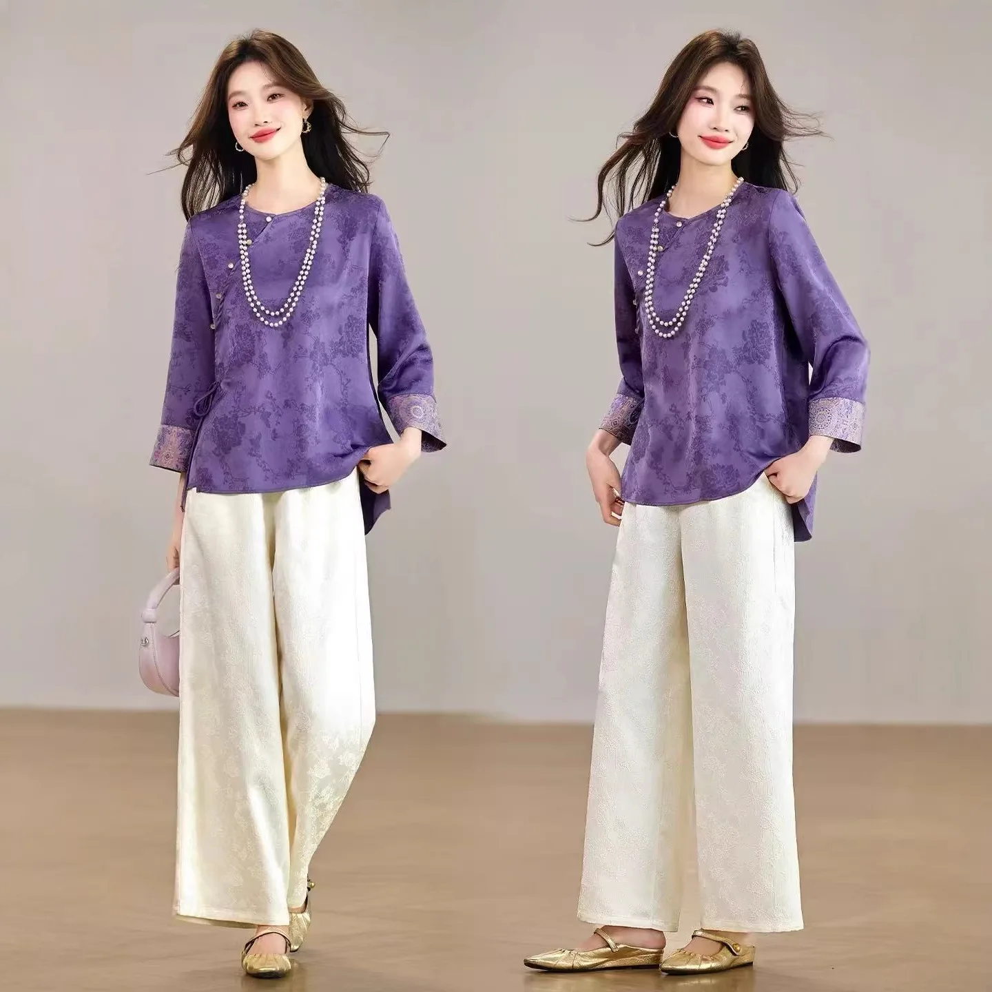 

Новая блузка в китайском стиле 2026 года с вышивкой, из смесового шелка, модная универсальная рубашка с цветочным узором для женщин, свободный крой, весна...