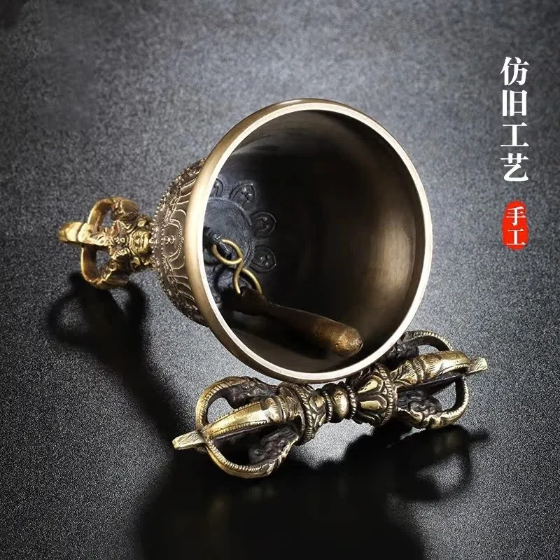 Handmade Bell, Tibetan Buddhist Ornament for Altar Use, Ethnic Tool, Vajra Chopper, 15cm High