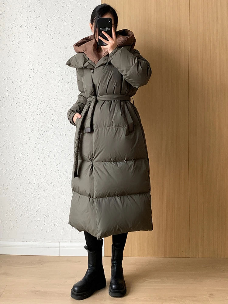 Fake Two Pieces Women Down Jackets Winter New Light Luxury Detachable Hooded Thicken Coats Thermal Mid Length Ladies Snowsuit