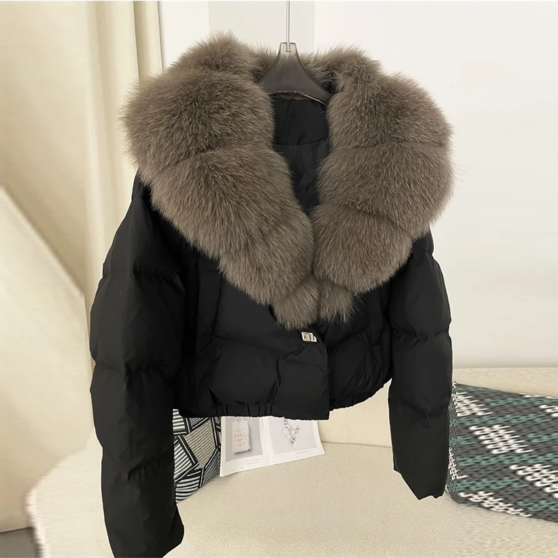 High Waist  Fur Collar down Jaet Women's ort Loose Faion Outerwear Casual Sle Warm Thiened V-Ne  Color