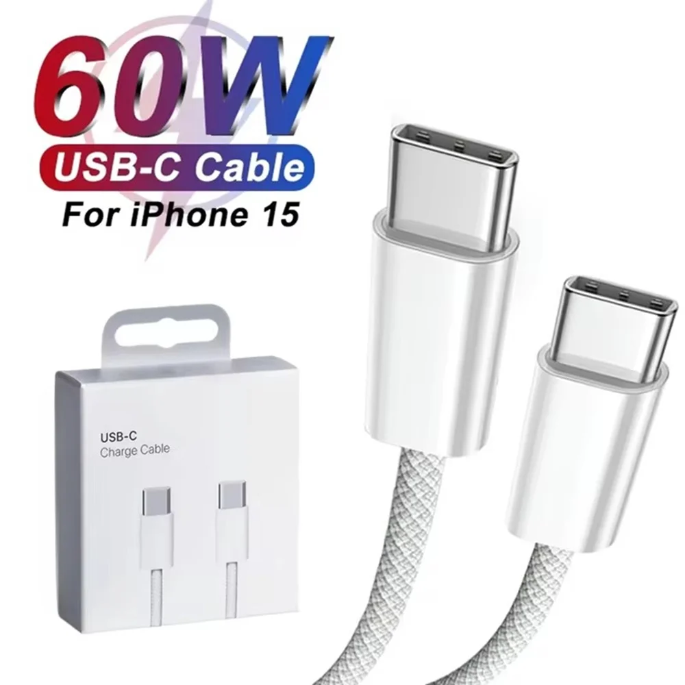 60W USB C to USB C Fast Charging PD Cable For iPhone 15 16 17 Pro Max 15 16 Plus Samsung Huawei Honor Xiaomi Redmi Type C Cables